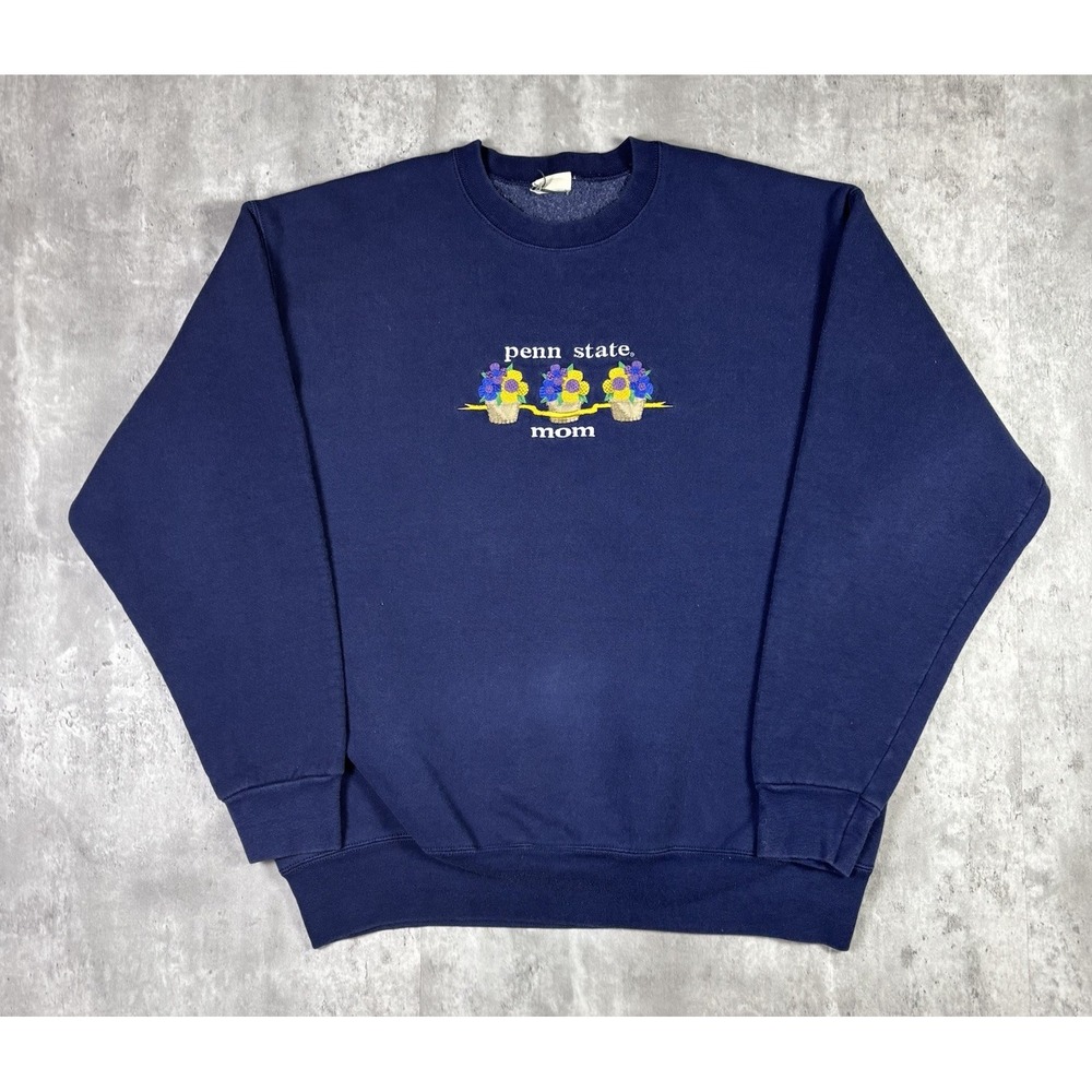 Vintage 90s Penn State Mom Embroidered Flower Logo Sweatshirt Womens XL Blue